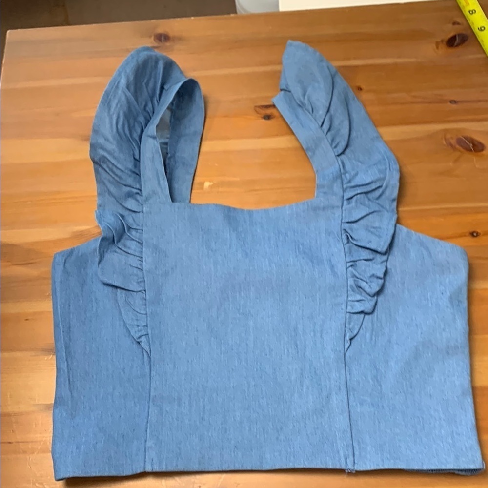Unbranded blue crop top with stretch, elasticized back, denim look